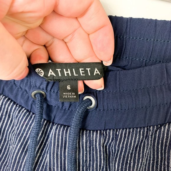 Athleta Bail Linen Ankle Pants Navy Blue Striped Joggers 6 - Picture 4 of 7
